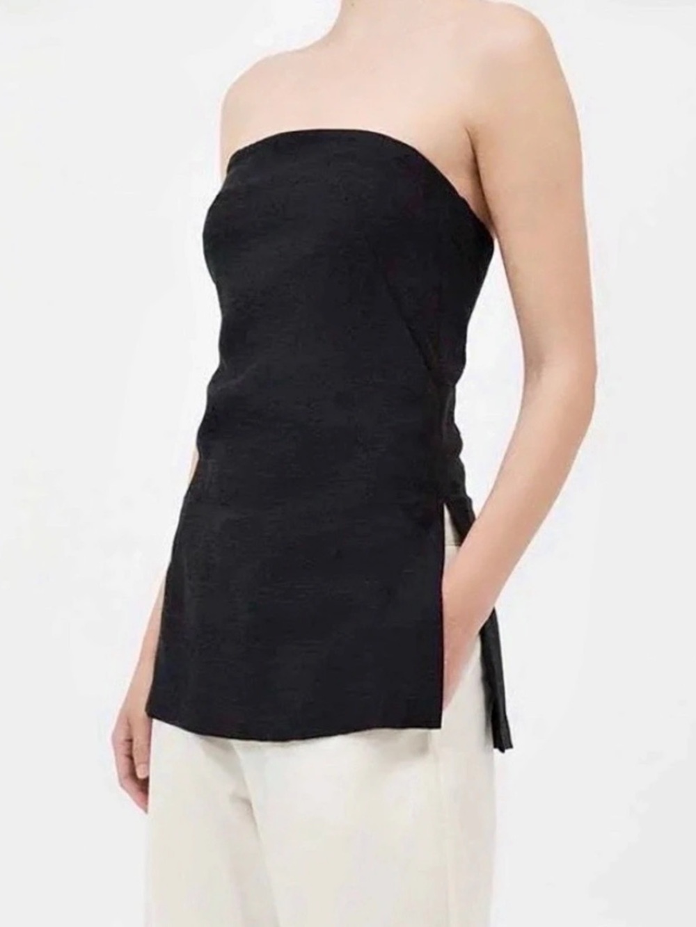 ST. AGNI Column Tunic Strapless Black Top Size Small